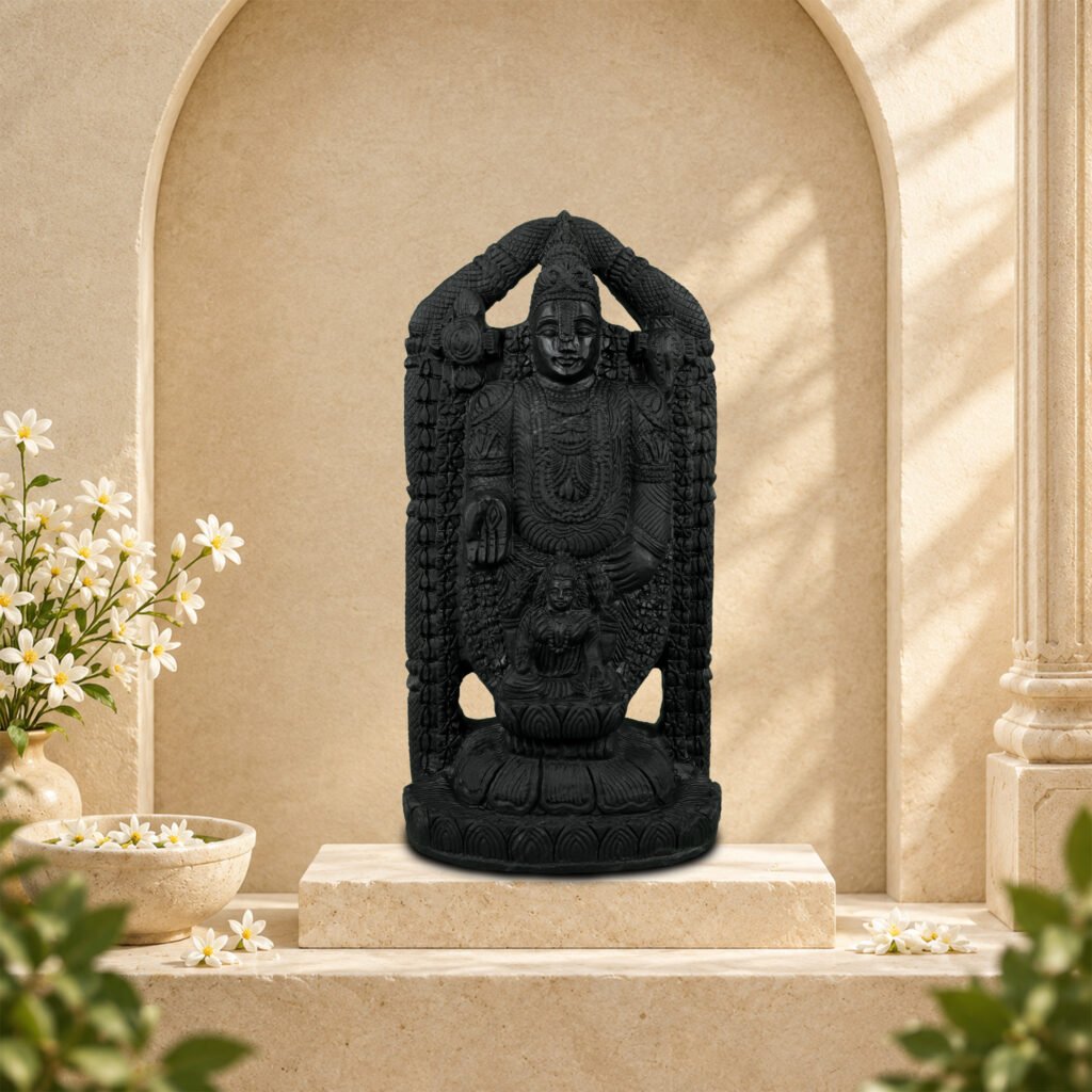 Tirupati Balaji with Laxmi Ji on Natural Shaligram Stone (Piece 3)