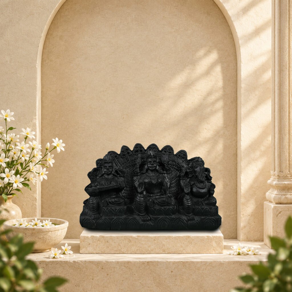 Laxmi Ganesh Saraswati Ji on Natural Shaligram Stone