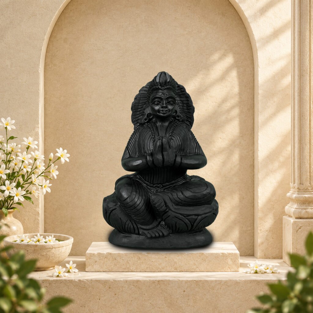 Sitting Hanuman Ji in Namaskar Mudra on Natural Shaligram Stone