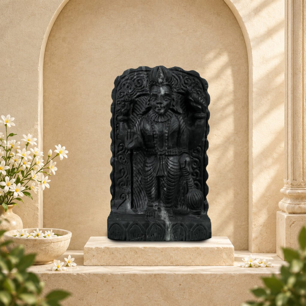 Standing Hanuman Ji with Gada on Natural Shaligram Stone (Piece 2)