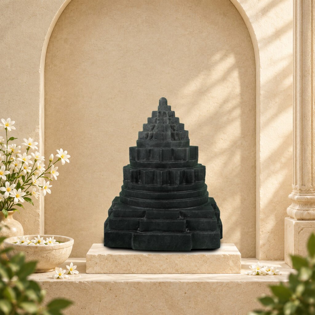 Meru Shri Yantra Carved on Natural Shaligram Stone (Piece 1)