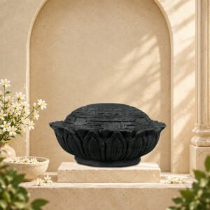Shri Yantra on Lotus Base Carved on Natural Shaligram Stone