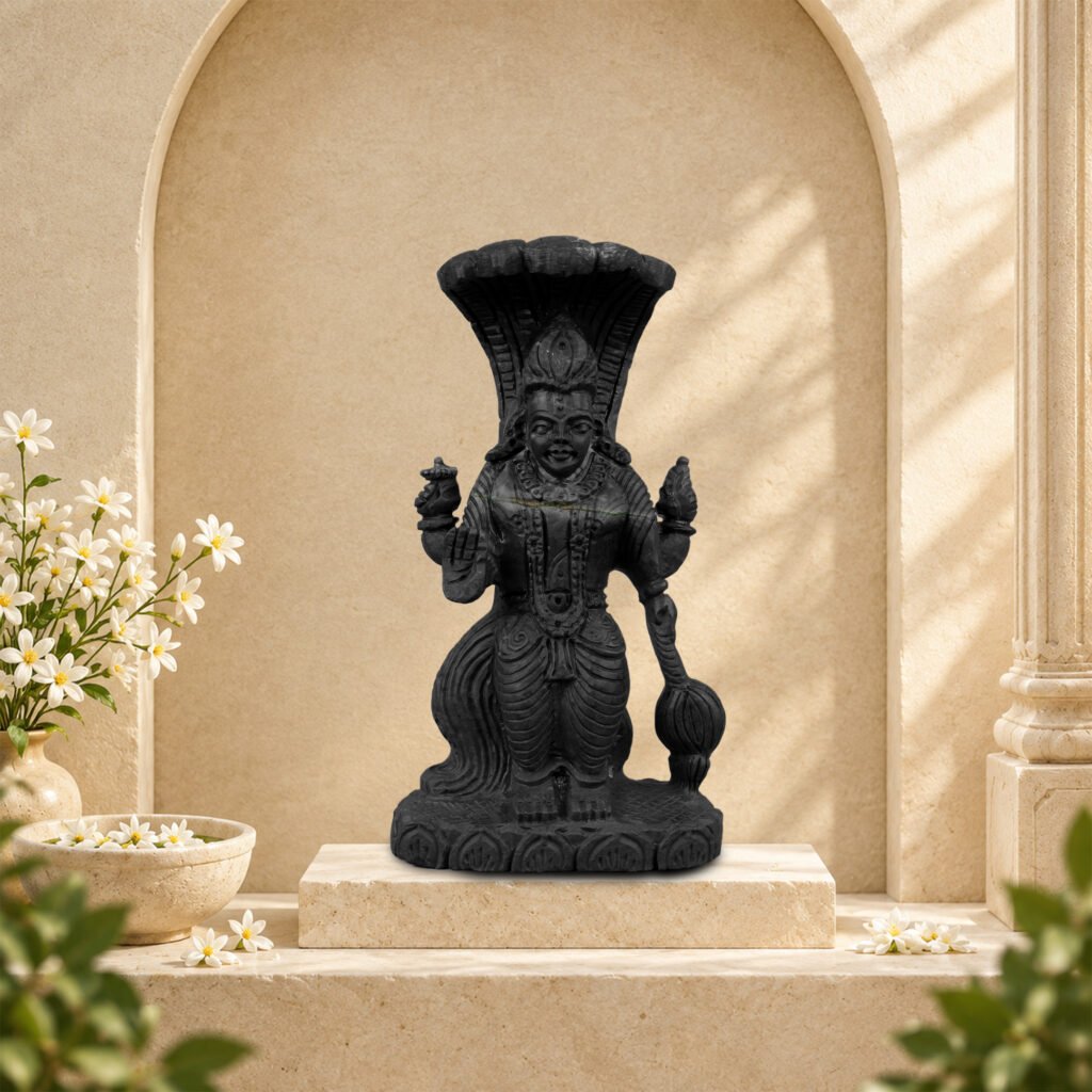 Hand-Carved Lord Vishnu Ji on Natural Shaligram Stone