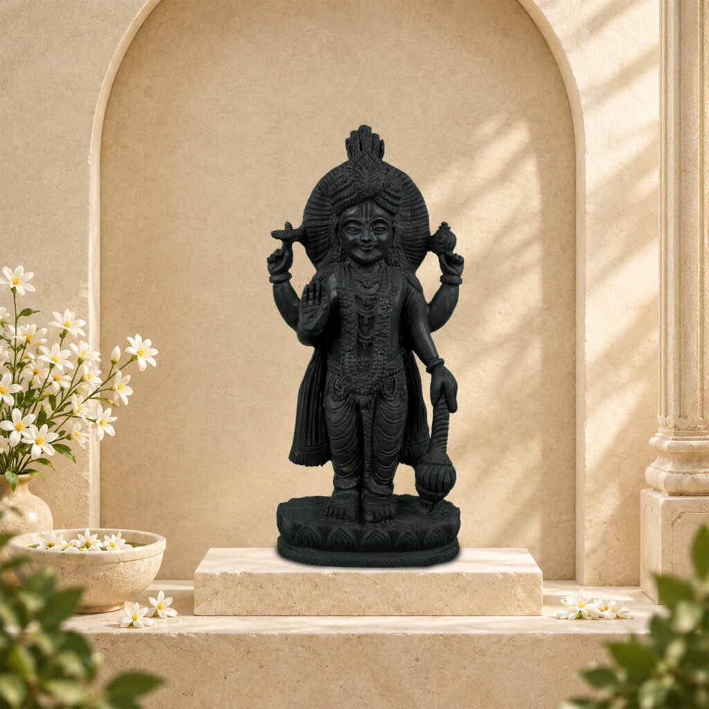 Standing Chaturbhuj Lord Vishnu Ji on Natural Shaligram Stone