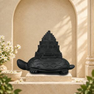 Meru Shri Yantra on Kurma (Tortoise) Carved on Natural Shaligram Stone
