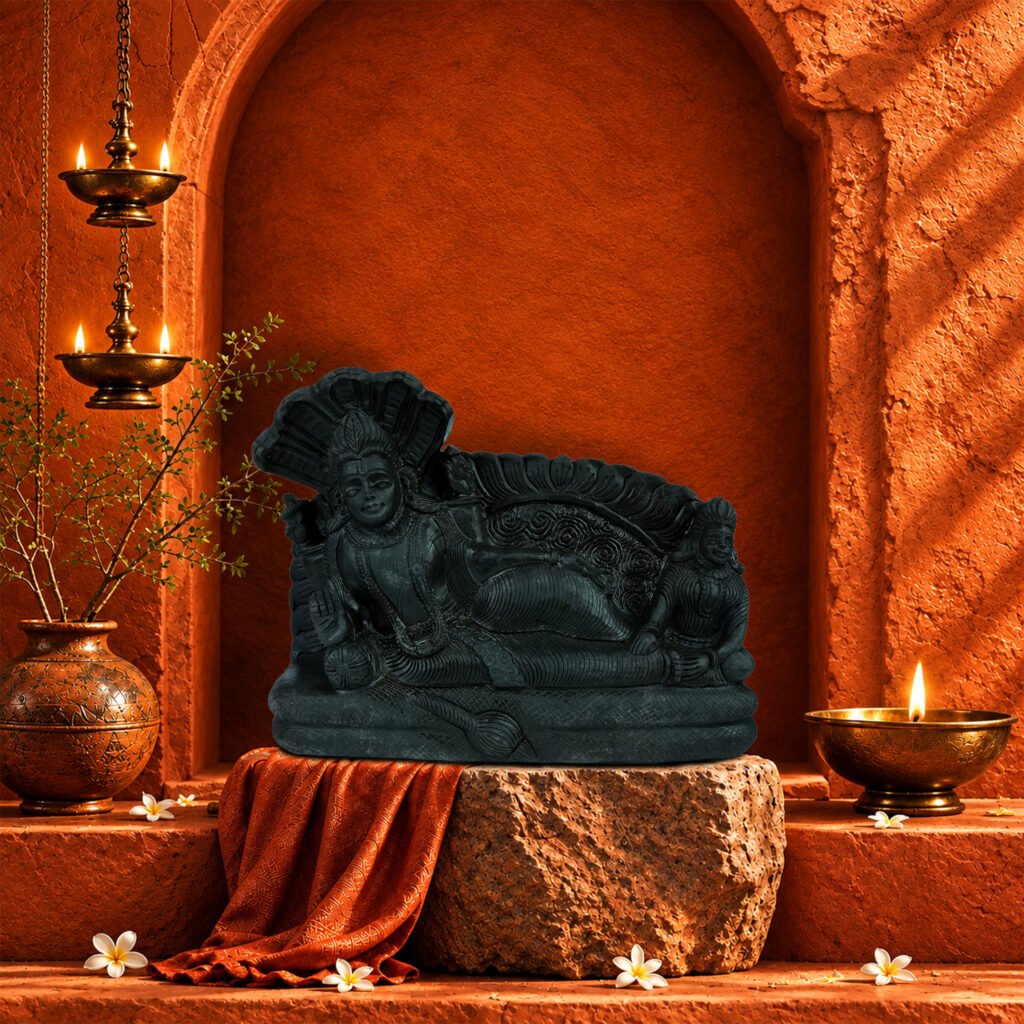 Sleeping Vishnu Laxmi Ji on Natural Shaligram Stone (Piece 3)